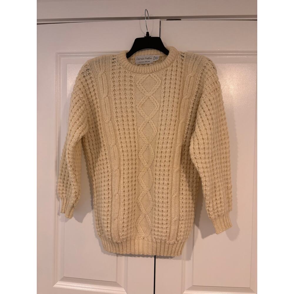 Patrick Malin M Donegal Ireland fishermen's ribbed cream men's 100% wool sweater